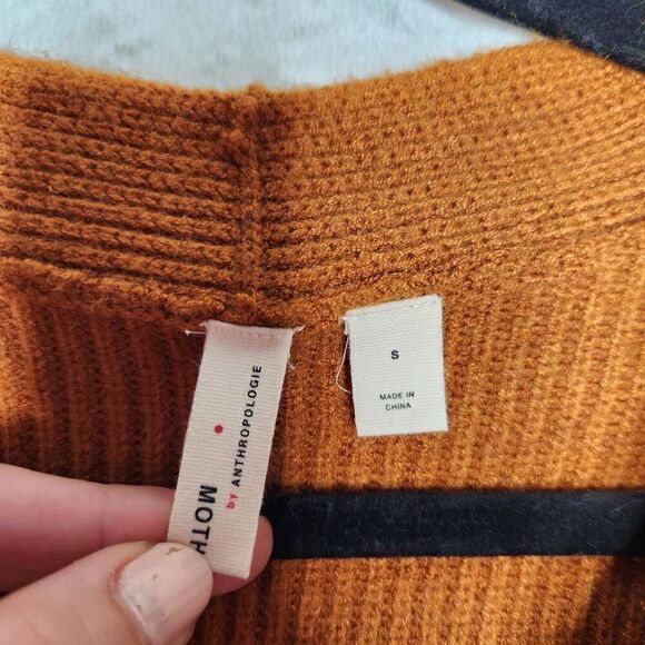 Anthropologie Moth Freeport Ribbed Tie Waist Honey Sweater Womens Small Brown - Picture 7 of 9